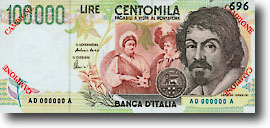 100000 Italiaanse lire-biljet