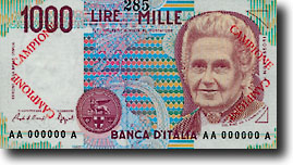 1000 Italiaanse lire-biljet