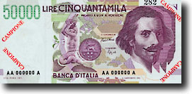 50000 Italiaanse lire-biljet