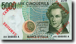 5000 Italiaanse lire-biljet
