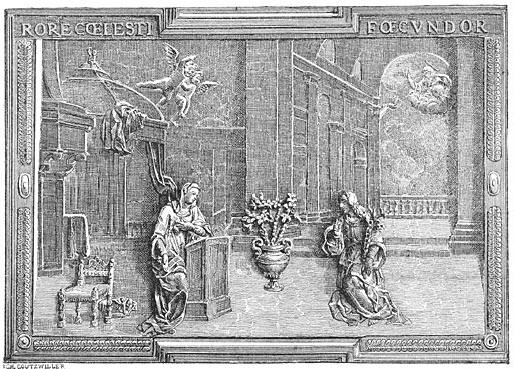 Maria-Boodschap (bas-relief van de deur der kathedraal).